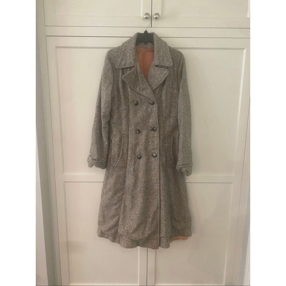 Vintage Women's Gray Tweed Double Breasted Fully Lined Trench Coat Size 4-6